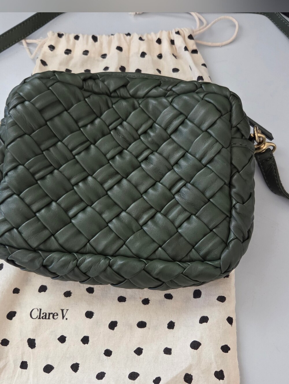 Clare V. Midi Sac Green Puffy Woven Crossbody Bag